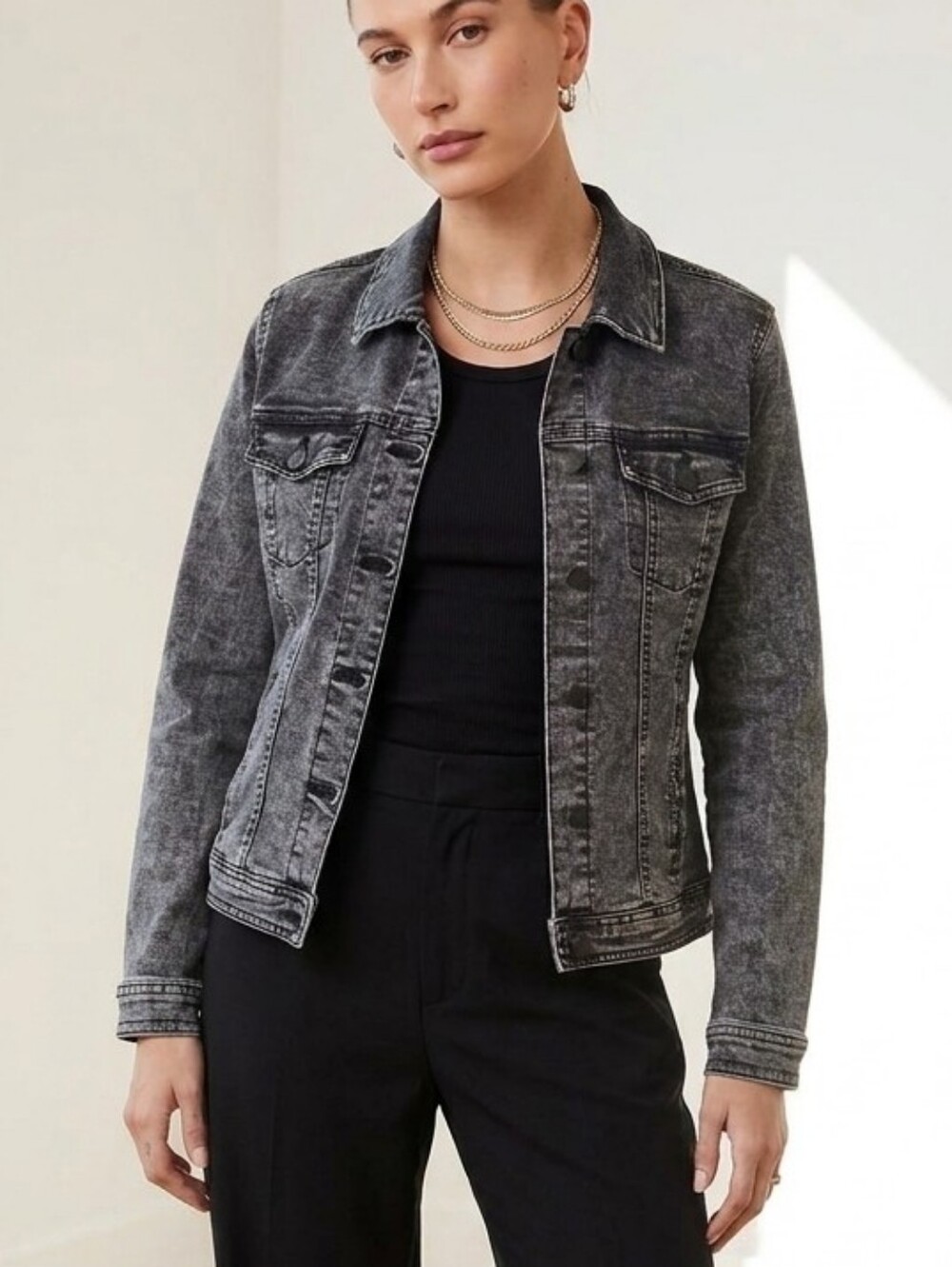Charcoal Black Acid Wash Denim Jacket | Vintage Y2K Fitted Jean Trucker